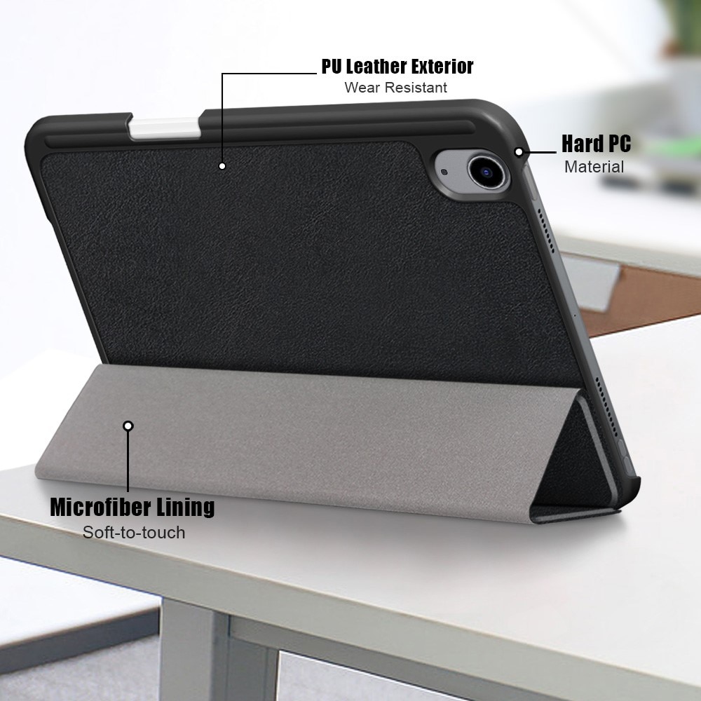 Apple iPad Mini 7th Gen (2024) Tri-Fold Case Schutzhülle mit Touchpen-Halter Schwarz