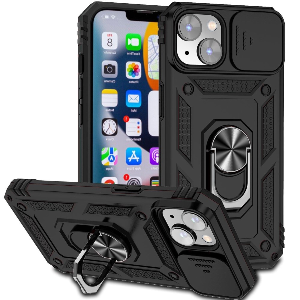 iPhone 14 Hybrid-Hülle Ring + Kameraschutz Schwarz