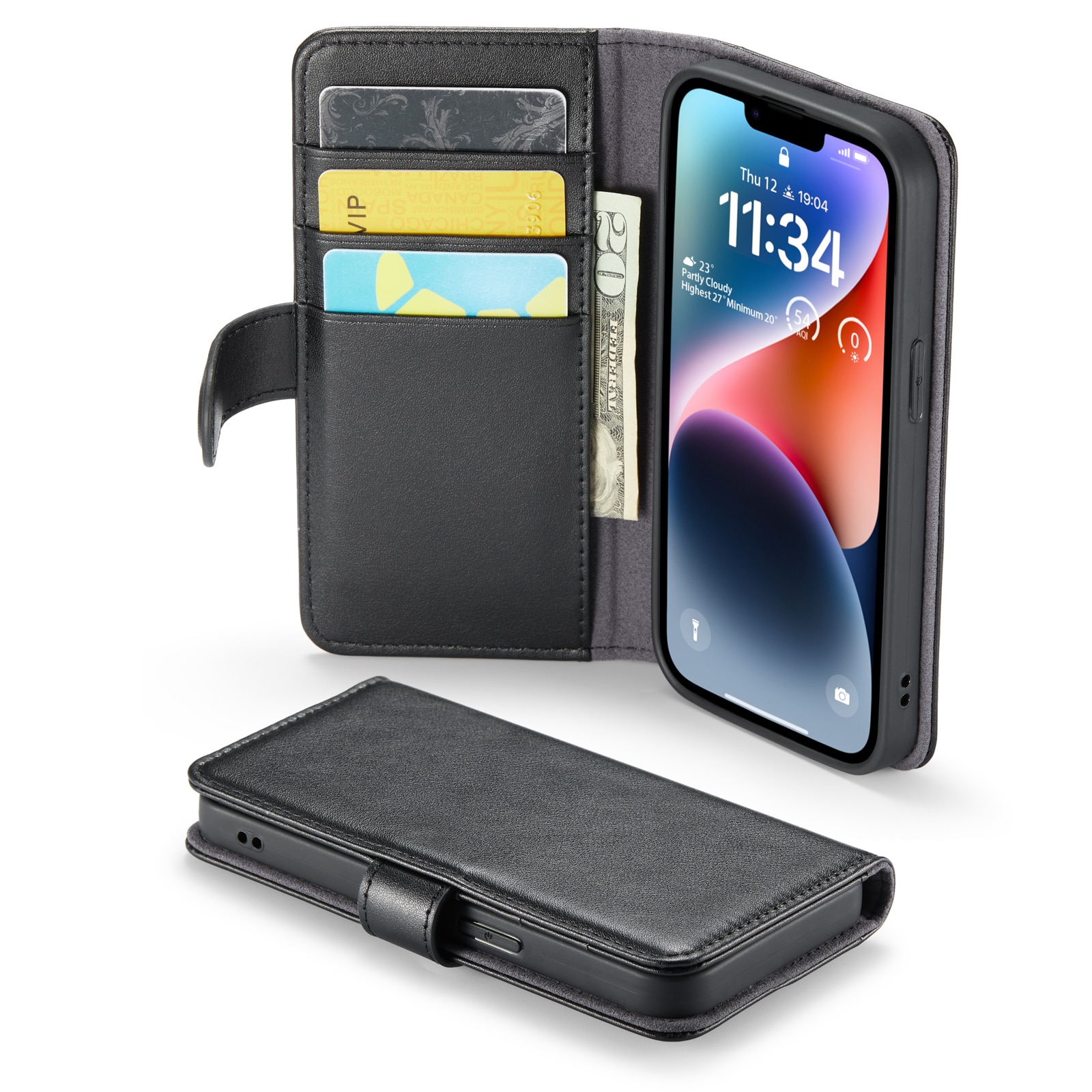 iPhone 14 Echtlederhülle Schwarz