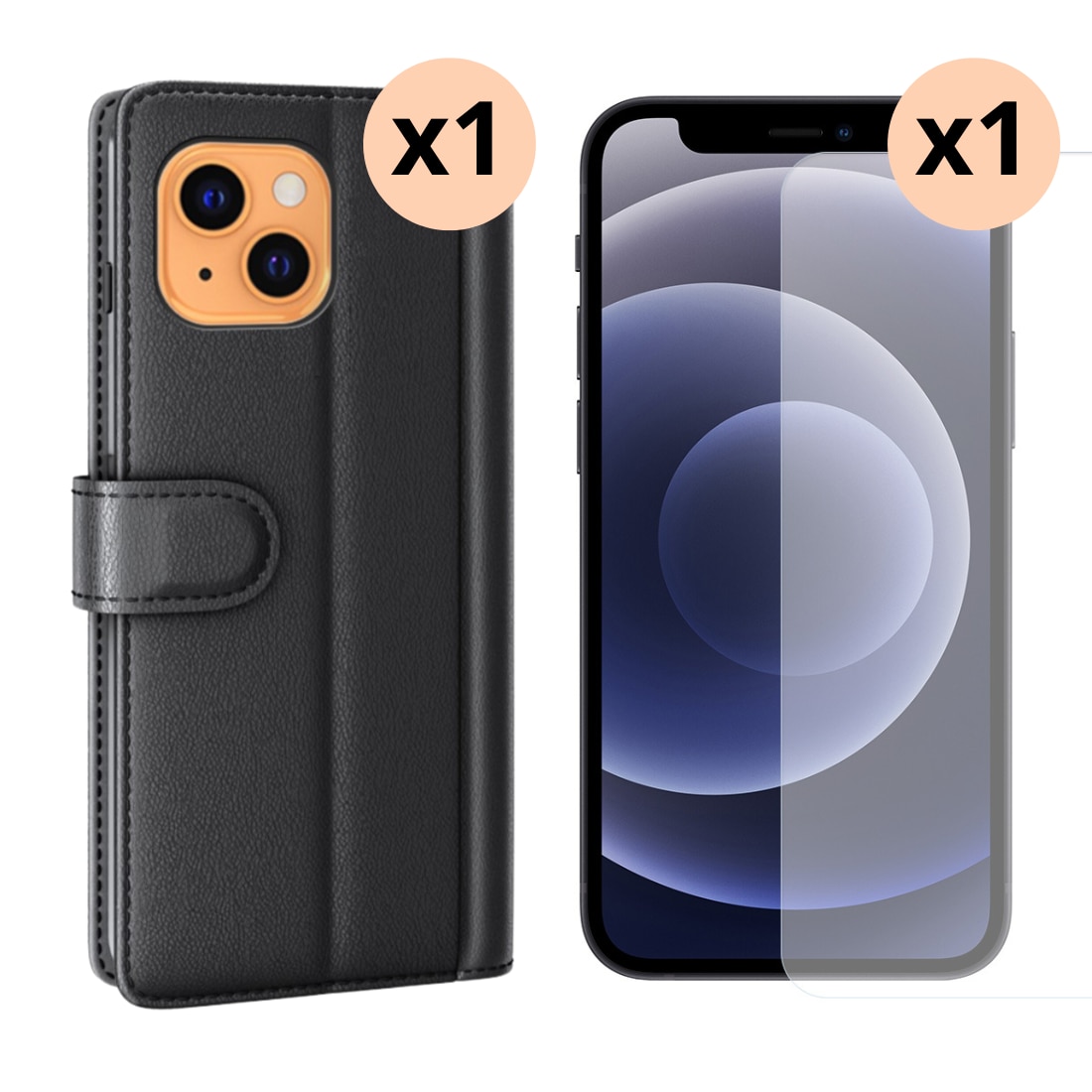 iPhone 13 Kit mit Handytasche und Displayschutz-Panzerglas