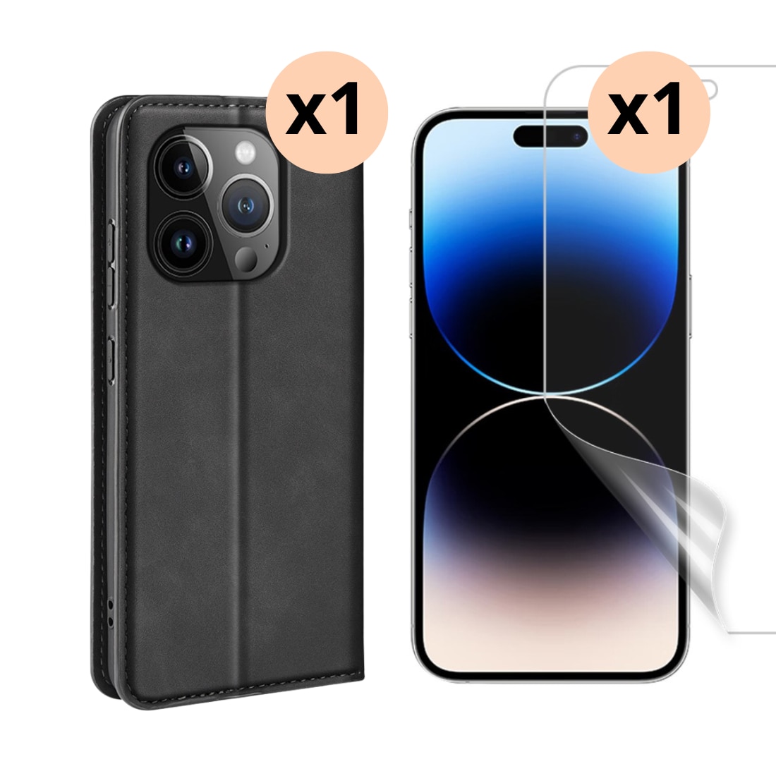 iPhone 15 Pro Kit mit Dünnes Handytasche und Displayschutz
