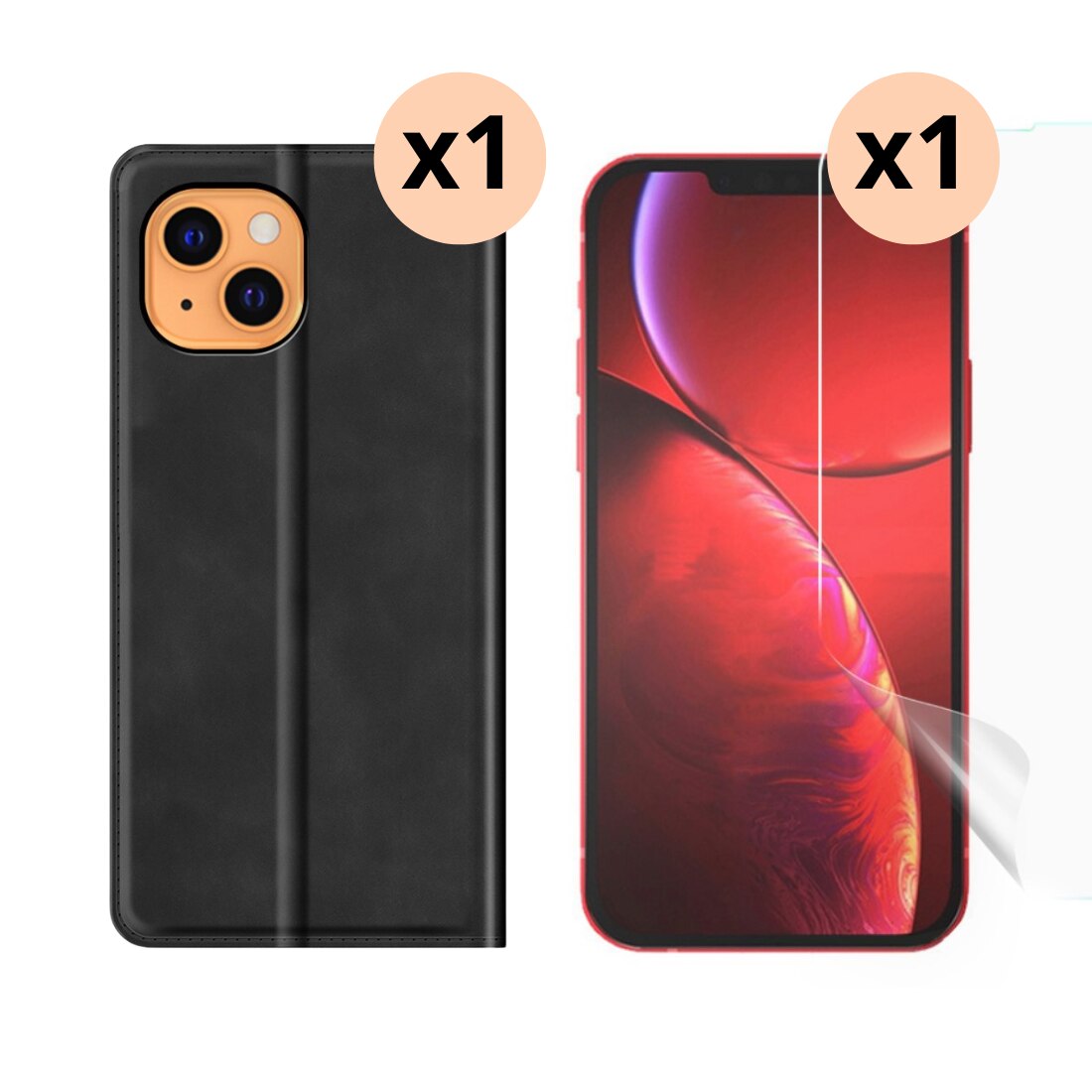 iPhone 13 Kit mit Dünnes Handytasche und Displayschutz