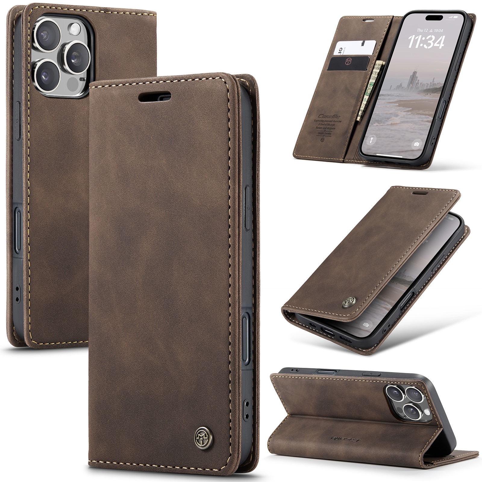 Slim Portemonnaie-Hülle iPhone 16 Pro Braun