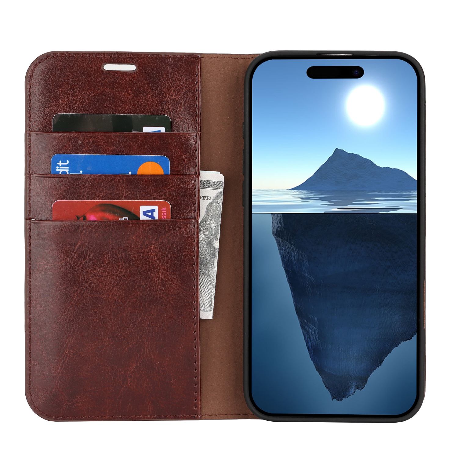 iPhone 16 Pro Handytasche aus Echtem Leder Dunkelbraun