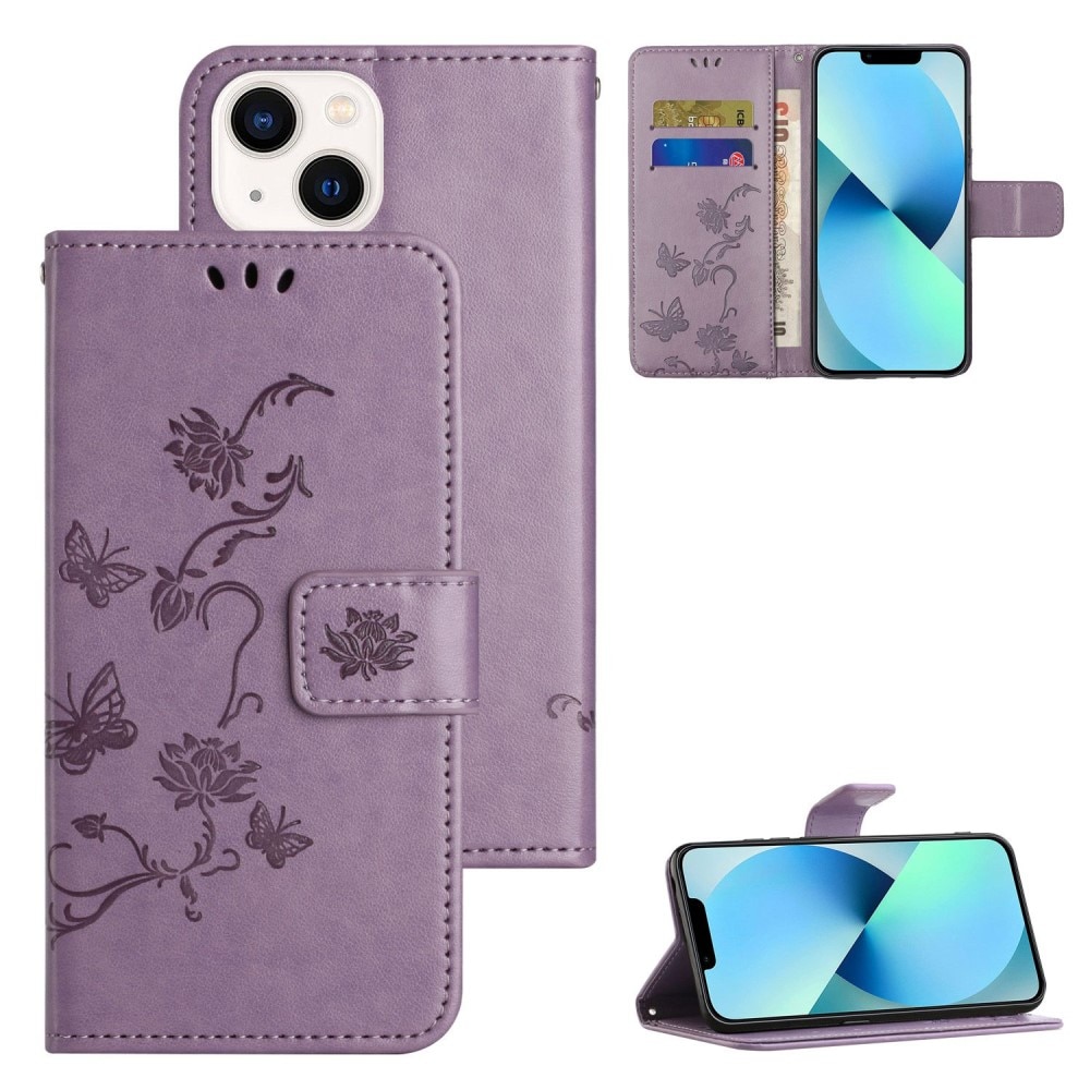iPhone 14 Handyhülle mit Schmetterlingsmuster, Lila