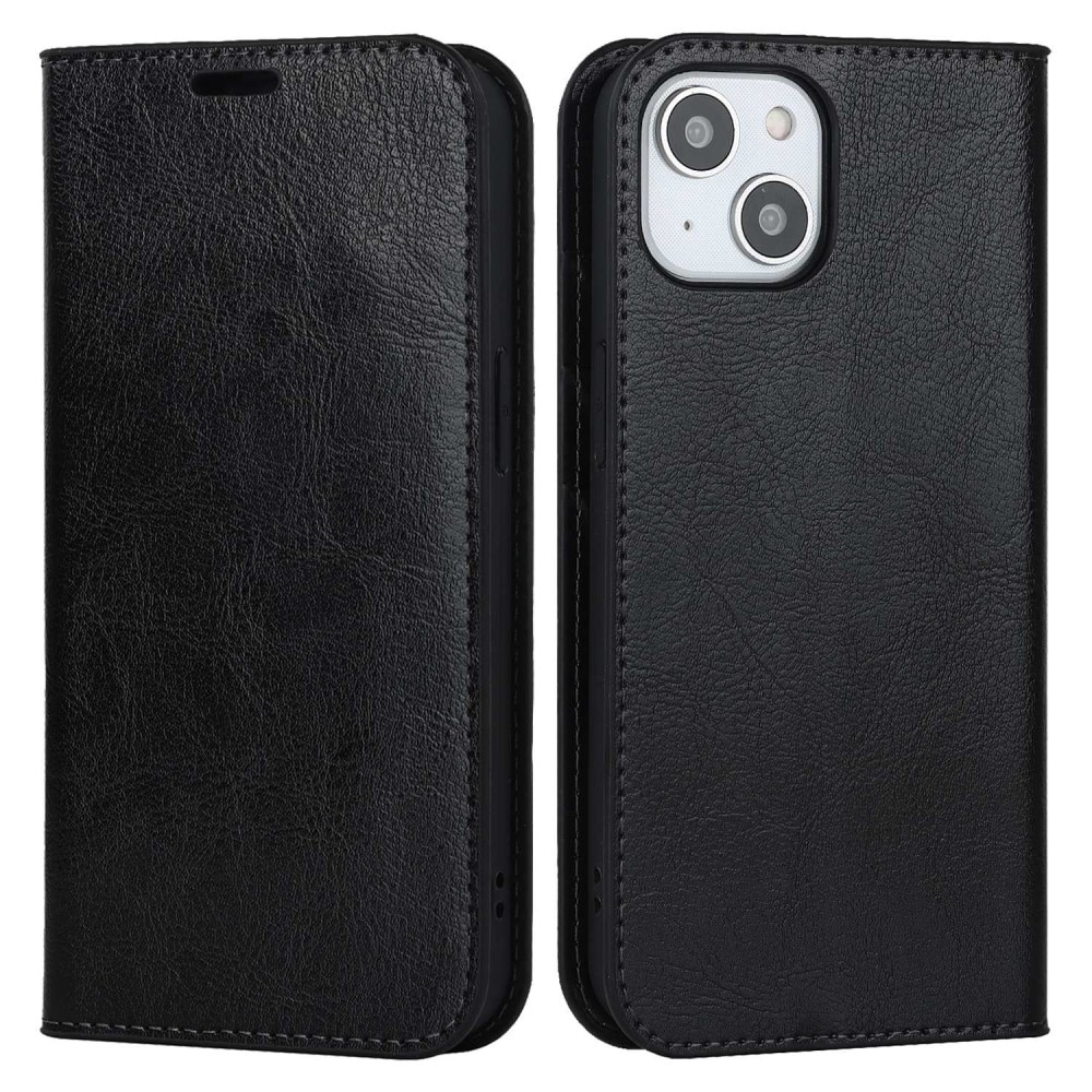 iPhone 14 Handytasche aus Echtem Leder Schwarz