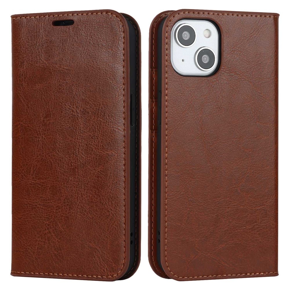 iPhone 14 Handytasche aus Echtem Leder Braun