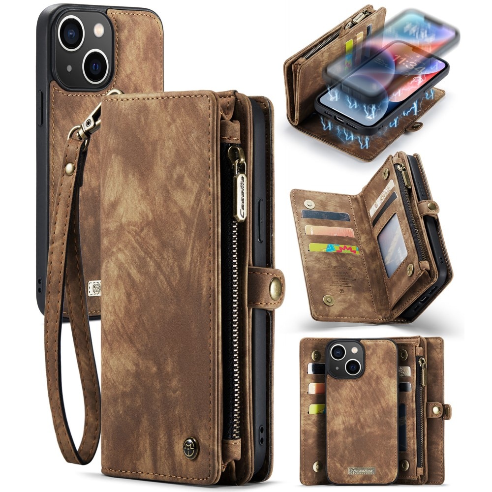 Multi-slot Portemonnaie-Hülle iPhone 15 Braun