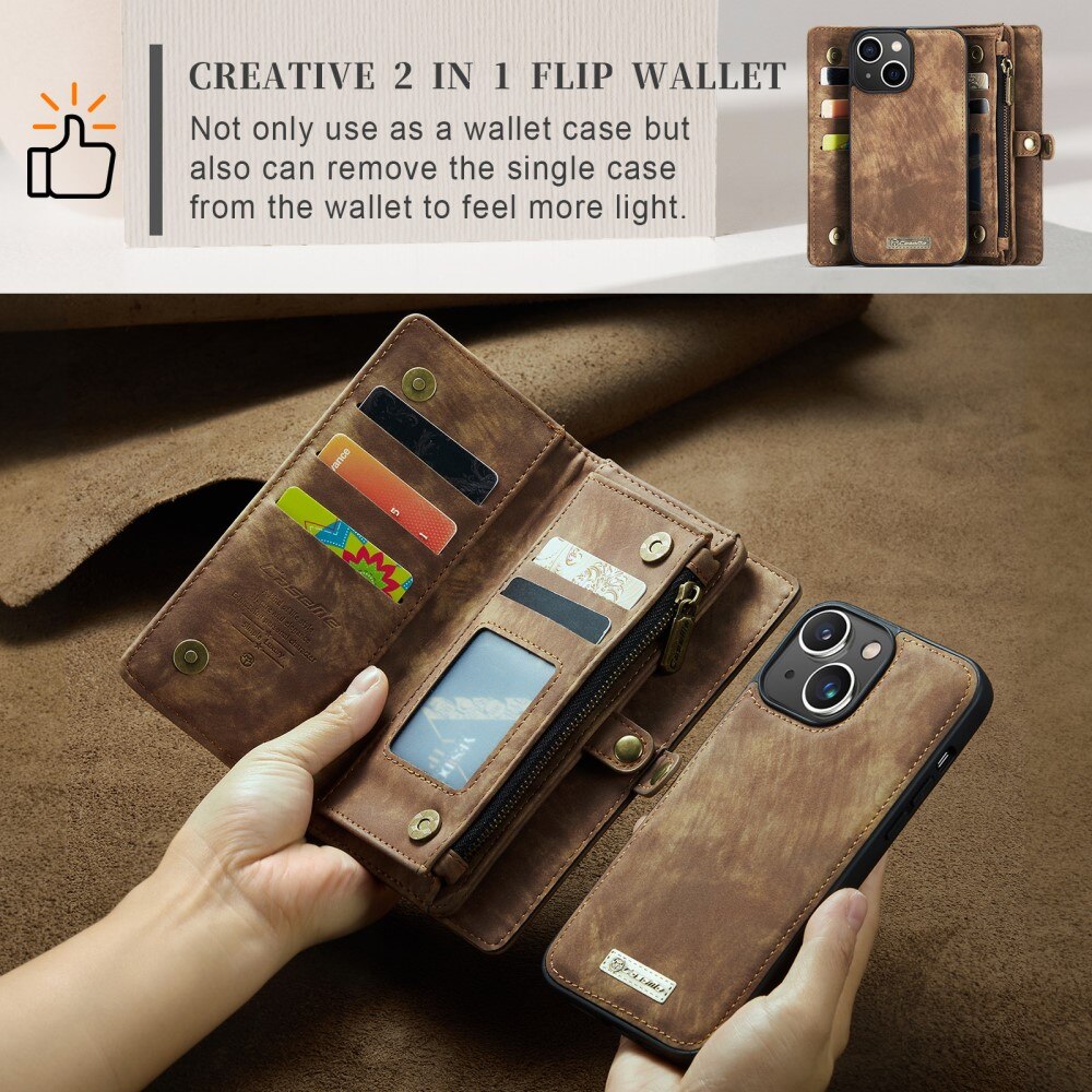 Multi-slot Portemonnaie-Hülle iPhone 15 Braun