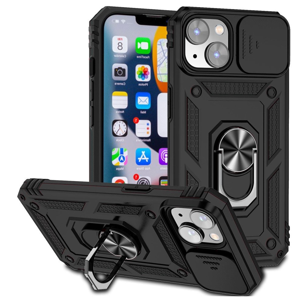 iPhone 15 Hybrid-Hülle Ring + Kameraschutz Schwarz