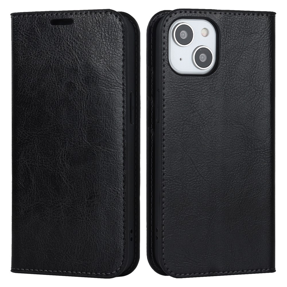 iPhone 15 Handytasche aus Echtem Leder Schwarz