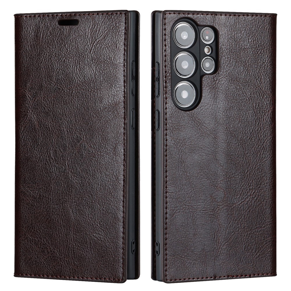 Samsung Galaxy S23 Ultra Handytasche aus Echtem Leder Dunkelbraun